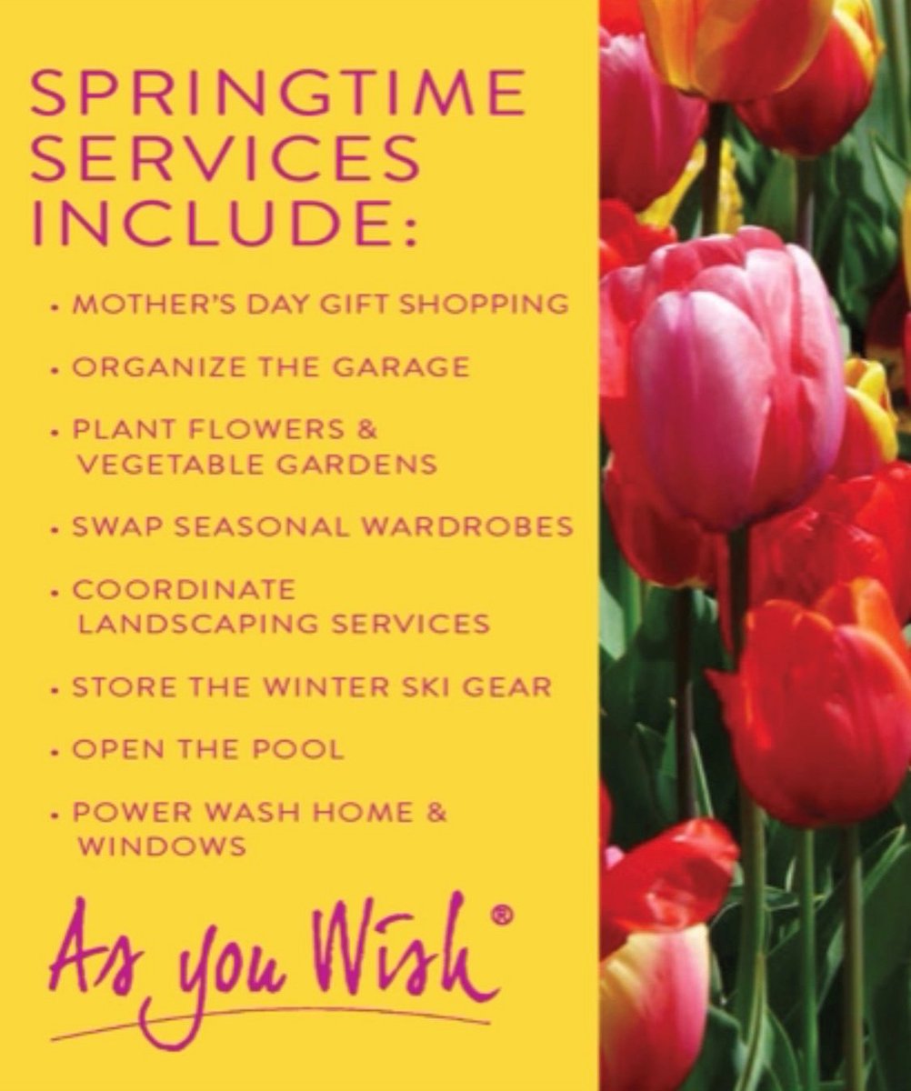 asyouwishco's tweet image. We are scheduling seasonal household services now ... how can we assist you this #Spring? 
#seasonalservices #lawn #sprinklers #vehiclemaintance #asyouwishcolorado #lifestylemanagement #luxurylifestyle #asyouwishlifestyle #errands #luxuryliving #timemanagement #conciergeservices