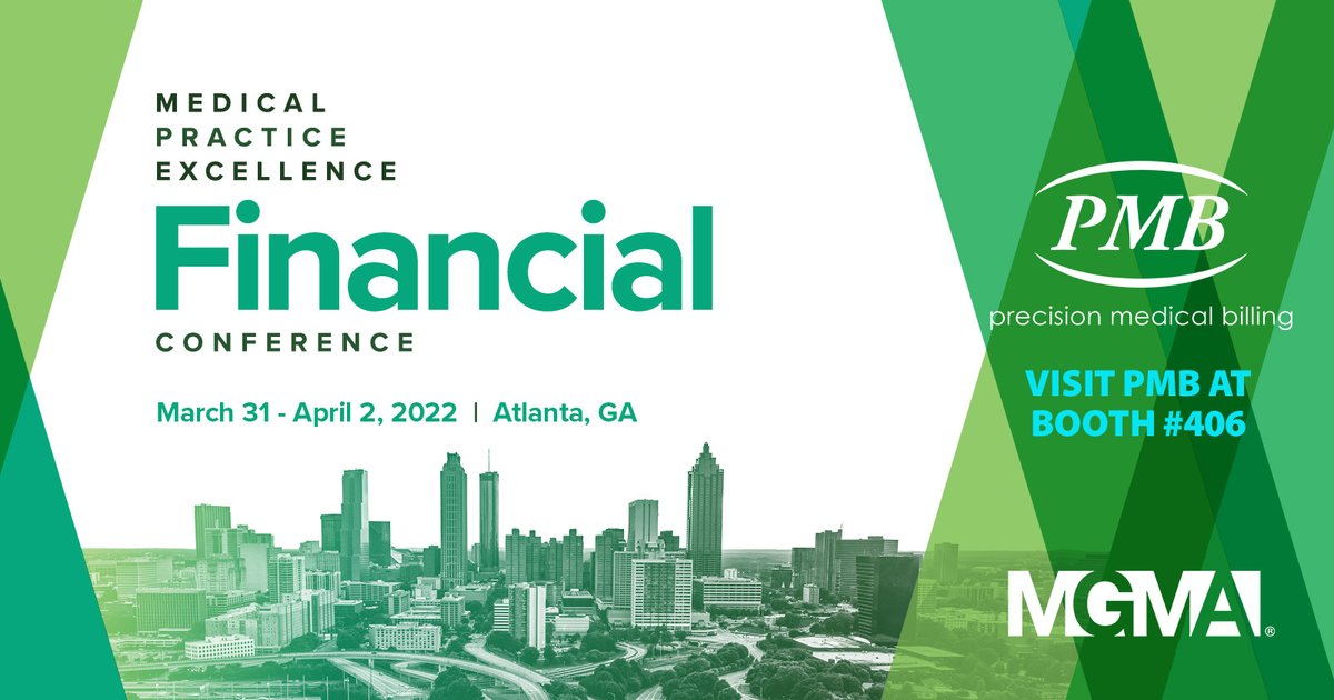 precisionMB's tweet photo. Join PMB March 31 - April 2 for the 2022 MGMA Financial Conference in Atlanta, Georgia. Visit us at booth #406 for more information about our services. Learn more about the conference at https://t.co/jfIMUPLcYF https://t.co/rr5jLFnhUq