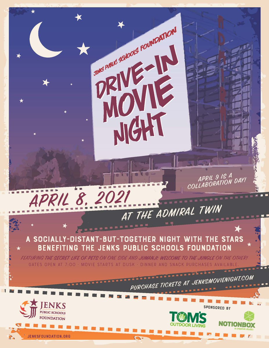 See you at the movies TONIGHT! you can still get your tickets at jenksmovienight.com. We have Hideaway Pizza available for pre purchase on link and at the gate (first come, first serve).