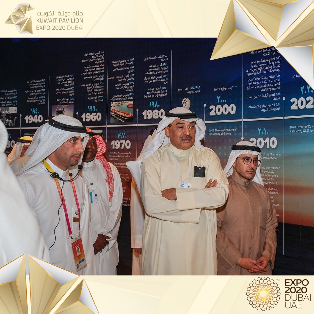 KuwaitExpo2020's tweet photo. We were honored to receive HH Sheikh Sabah Khaled Al-Hamad Al-Sabah, the Prime Minister of #Kuwait, at the #KuwaitPavilion at #Expo2020Dubai. He was accompanied by HE Sheikh Dr. Ahmed Nasser Al-Mohammed Al-Sabah, the Foreign Minister of Kuwait, &amp; the Prime Minister’s delegation. https://t.co/GjOsYm3kIg