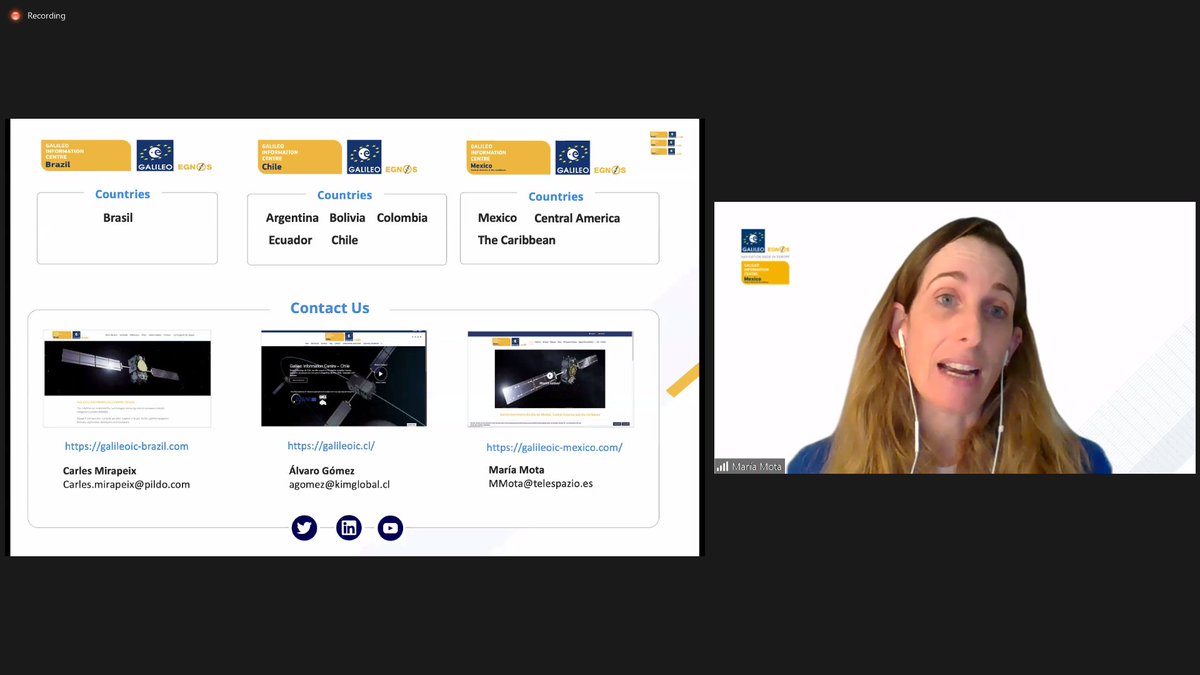 Arrancando el segundo bloque del Grupo de Trabajo “#Galileo #EGNSS", con María Mota (<a href="/GalileoICMexico/">Galileo Information Centre - Mexico</a>), <a href="/Agomezmoffat/">Alvaro Gomez Moffat</a> (<a href="/GalileoIC_Chile/">Galileo Information Centre-Chile</a>) y Carles Mirapeix (<a href="/galileoicBrazil/">Centro de Informação do Galileo - Brasil</a>), hablando sobre "Galileo/EGNOS como motores de innovación. El papel de los GICs"