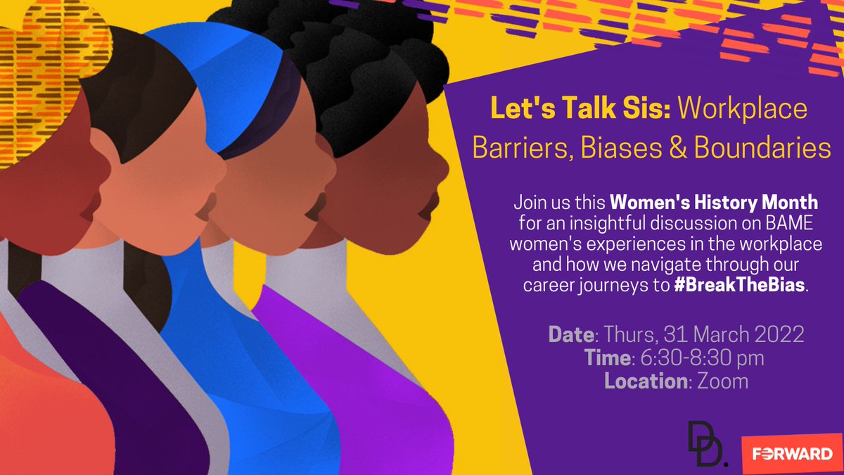 Not much longer to go.
Join us at 6:30pm to let our hair down and chat.
#LetsTalkSis Workplace #BarriersBiasesBoundaries 
#BreakTheBias