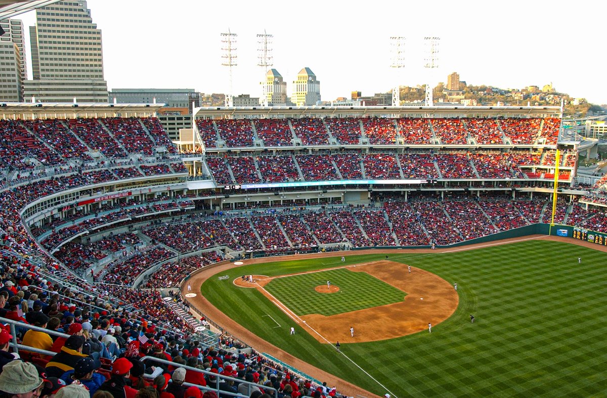 March 31, 2003: Great American Ball Park hosts its inaugural game on Opening Day. Ken Griffey Jr. records the ballpark's first hit, a double to right in the 1st inning. #RedsVault