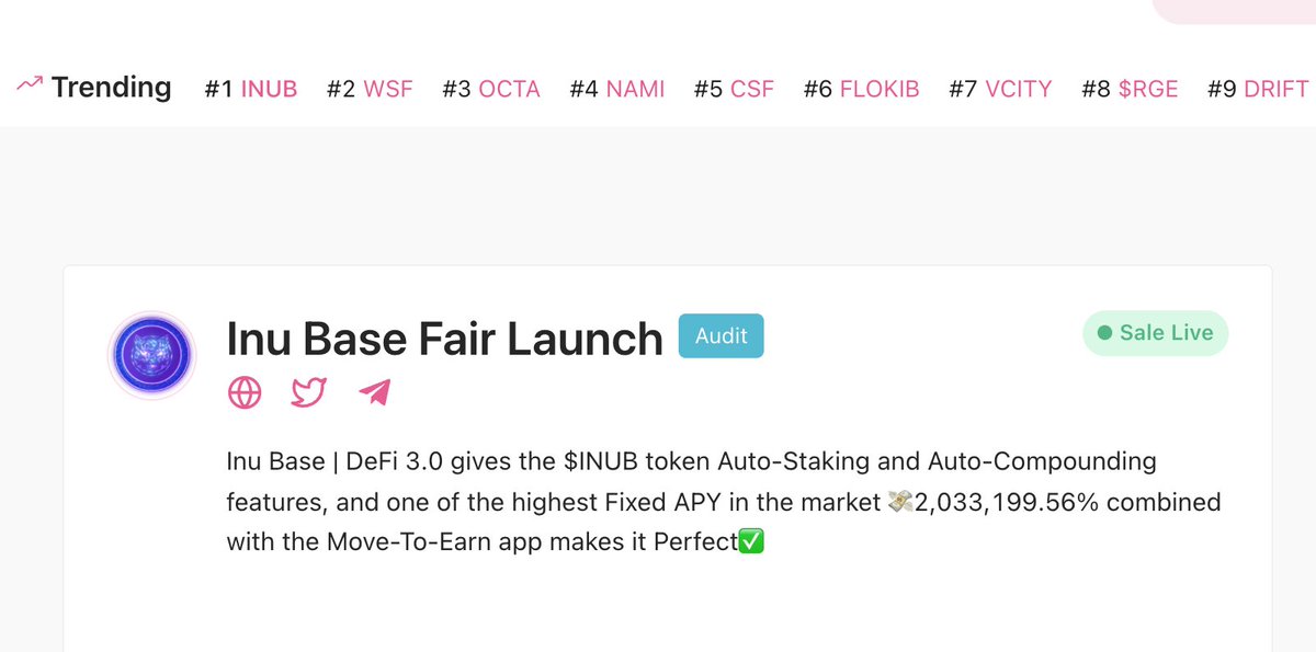InuBase's tweet photo. $INUB Top 1 Trending on PinkSale https://t.co/lvVu4v8IjY