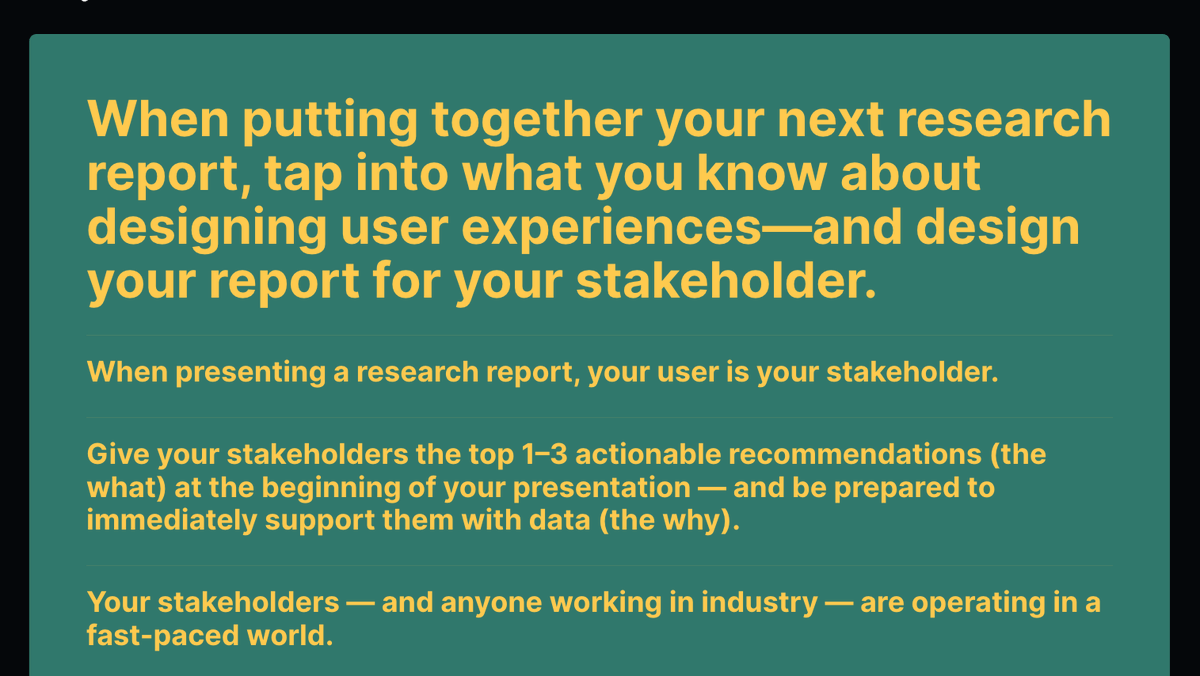 nico_keyes's tweet photo. When presenting a #UX research report, your user is your stakeholder. https://t.co/wz7pSHgdHQ via @insights_hunt #uxr #protip https://t.co/jB5DgG2FI4