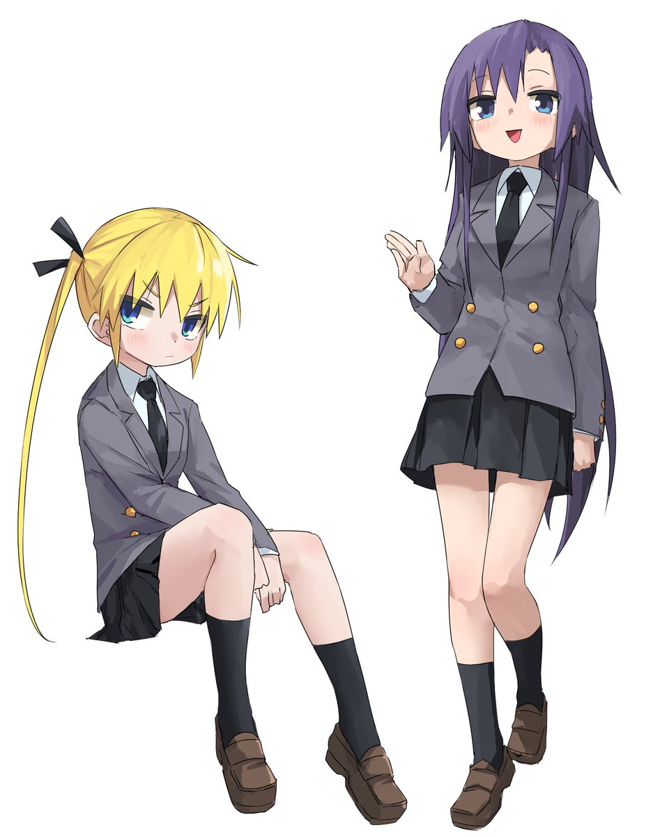 sonya (kill me baby) multiple girls blonde hair 2girls necktie blue eyes skirt school uniform  illustration images