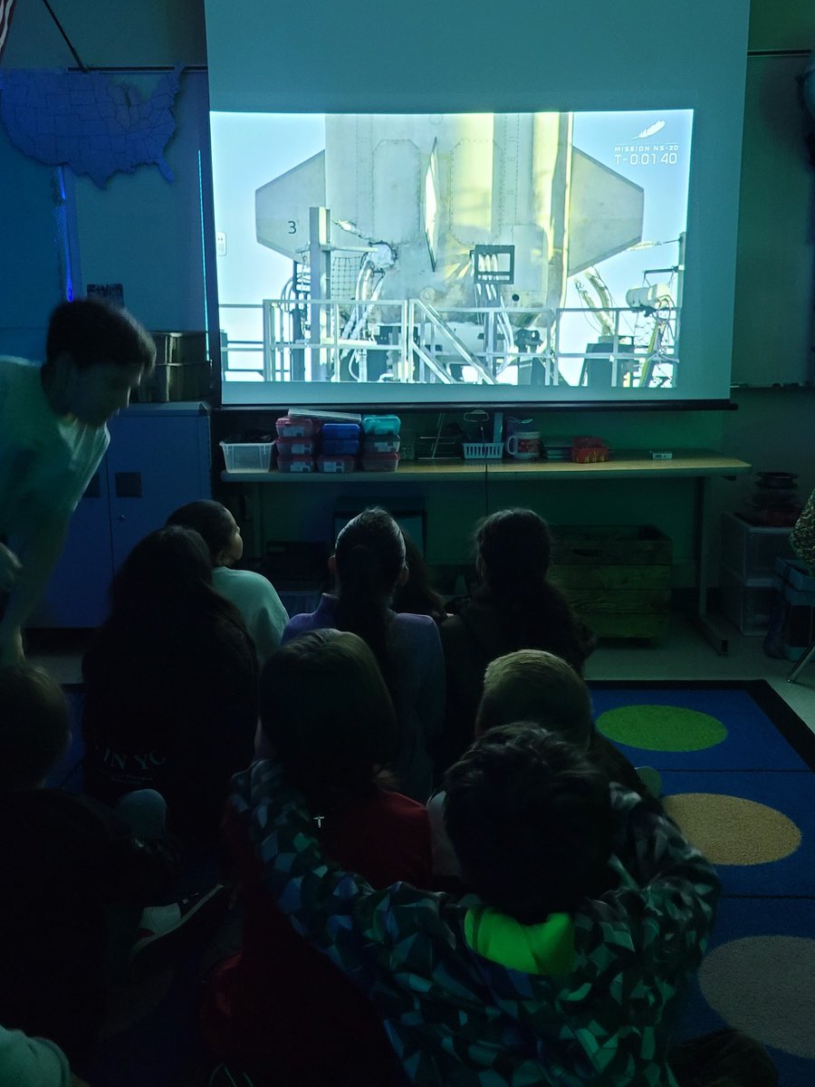 KConner1213's tweet photo. Our @NISDKuentz engineers were so excited to watch the @blueorigin launch today! Lots of great conversations. And having part of our Kuentz family on that capsule recovery crew?? AWESOME!! #FutureRocketScientists #Roaring20 https://t.co/9mfnpqamD6