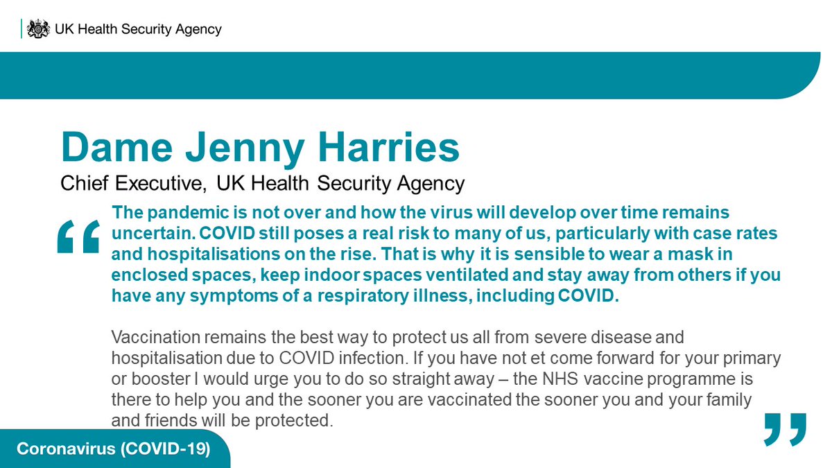 UKHSA's tweet photo. Dame Jenny Harries, Chief Executive of the UK Health Security Agency, responded to this week’s surveillance report:
Read the full report: https://t.co/FCcjHmBd7v https://t.co/4AoDEsxX5K
