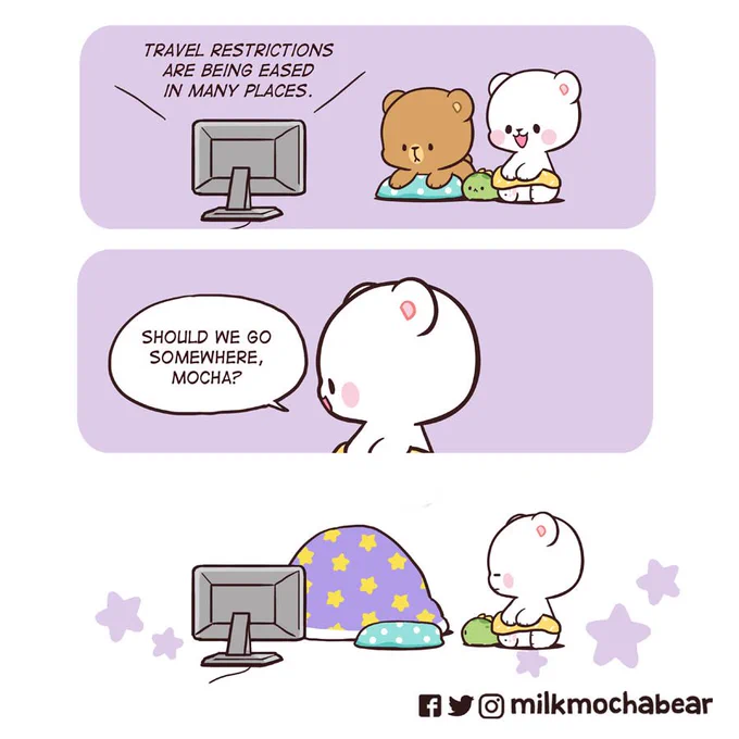 Home is Mocha's sanctuary now 🙈
---
Feel free to mention someone who loves to stay home~! 🏠❤

#milkmochabear
#milkandmocha 