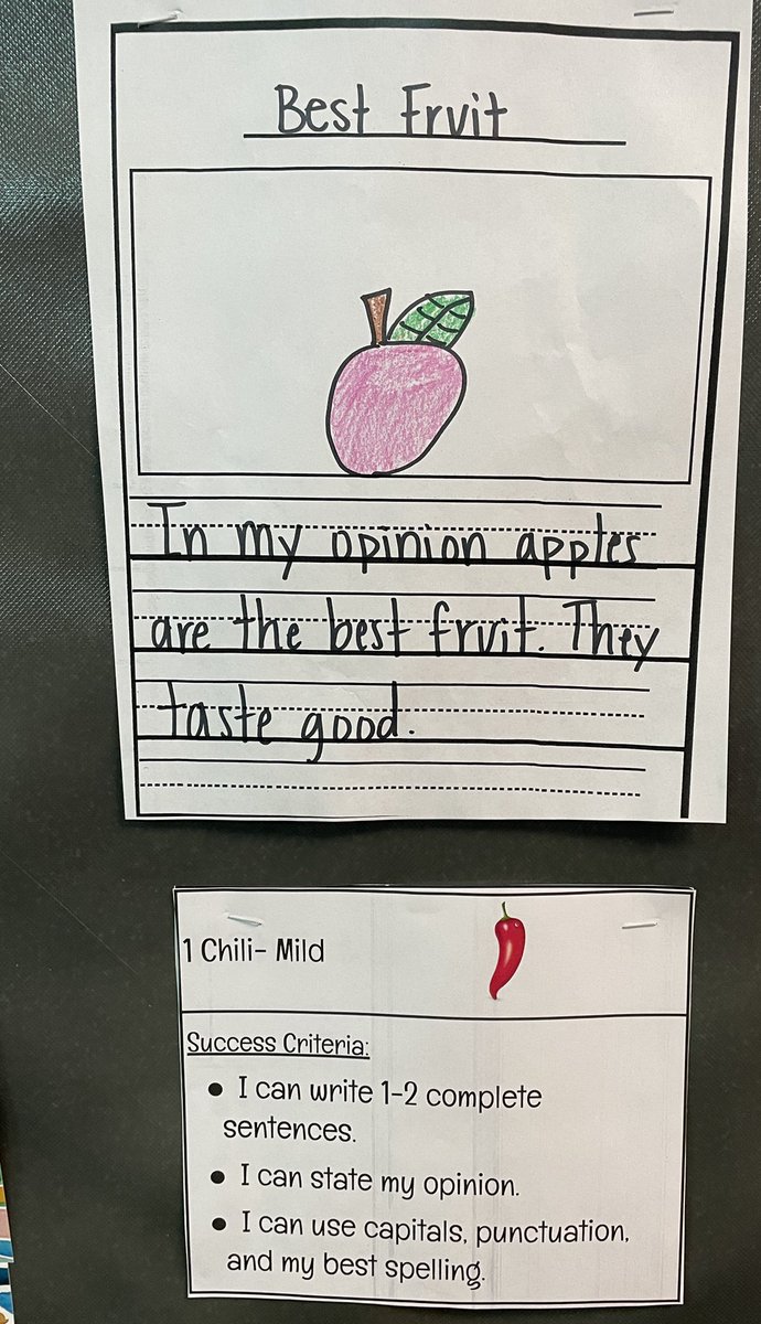 misssriddle's tweet photo. Ss co-constructed our opinion writing progressions today! They looked at each piece of writing and wrote down what they noticed. We discussed and created our writing chilis 🌶 @KBElementary #lpsleads https://t.co/w7gz3cV5Yu