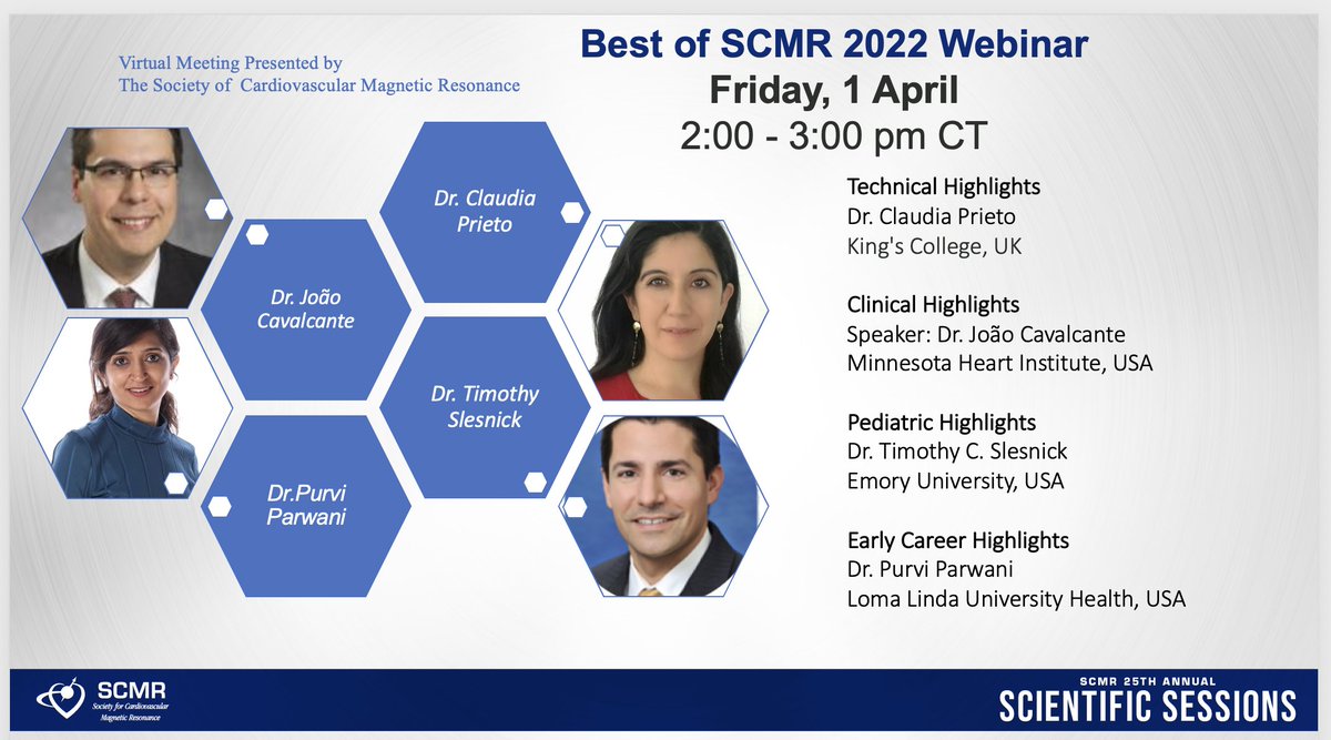 Dr. Purvi Parwani (@purviparwani) on Twitter photo Don't forget to join us tomorrow for #SCMR22 highlights. Moderated by previous program chair Dr. <a href="/salernomdphd/">Dr. Michael Salerno M.D. P.h.D</a>! Speakers <a href="/JoaoLCavalcante/">João Cavalcante</a> <a href="/MRI_CPrieto/">Claudia Prieto</a> <a href="/SlesnickTim/">Tim Slesnick</a>, and I am delighted to speak on #EarlyCareer Sessions highlights. <a href="/SCMRorg/">Society for Cardiovascular Magnetic Resonance</a>
<a href="/chiarabd/">C Bucciarelli-Ducci</a> @HeartDocSubha <a href="/sven_plein/">Sven Plein</a> Don't forget to join us tomorrow for #SCMR22 highlights. Moderated by previous program chair Dr. <a href="/salernomdphd/">Dr. Michael Salerno M.D. P.h.D</a>! Speakers <a href="/JoaoLCavalcante/">João Cavalcante</a> <a href="/MRI_CPrieto/">Claudia Prieto</a> <a href="/SlesnickTim/">Tim Slesnick</a>, and I am delighted to speak on #EarlyCareer Sessions highlights. <a href="/SCMRorg/">Society for Cardiovascular Magnetic Resonance</a>
<a href="/chiarabd/">C Bucciarelli-Ducci</a> @HeartDocSubha <a href="/sven_plein/">Sven Plein</a>