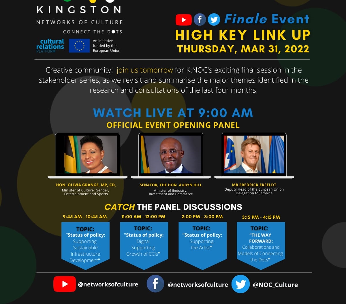Ink_VisionLtd's tweet photo. Greetings Everyone

Happening Now!!
High Key Link Up Finale Event!!
Date: March 31, 2022
Time: 9:00AM-5:00PM

HOW TO JOIN:
Via Zoom:   https://t.co/U55tItsD8j
YT Livestream Link: https://t.co/S7NSbwUCvU 

#KNOC
 #connectthedots
 #linkup
 #eu
 #jamaica https://t.co/M6ux03QVbx