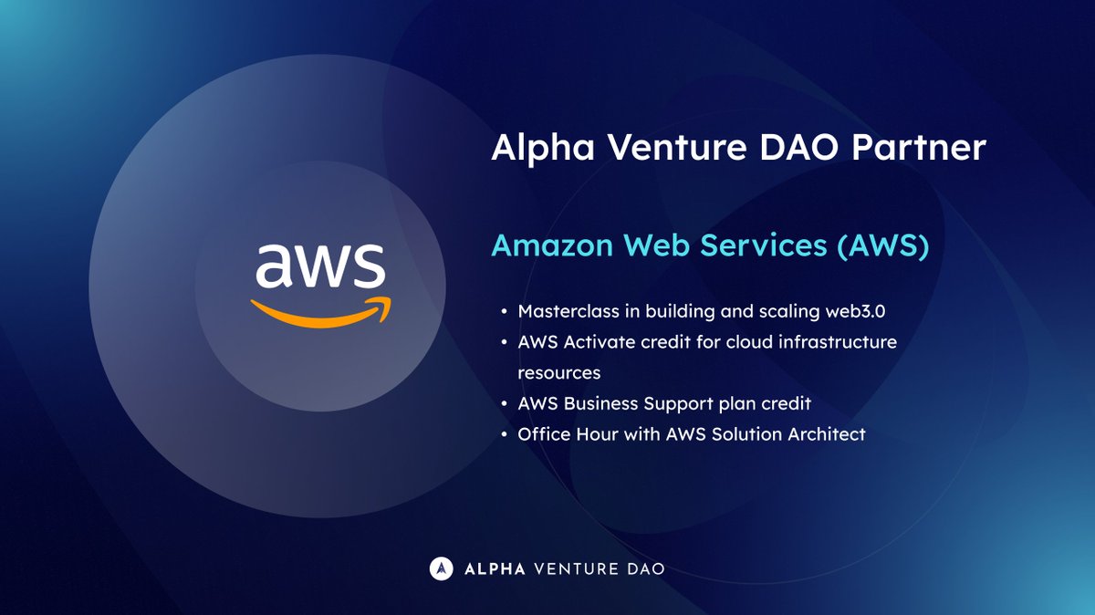 🚨 Super hyped to announce another #AlphaNetwork we have with <a href="/awscloud/">Amazon Web Services</a> 🎉

See below the perks our community will get from this partnership👇#AlphaVentureDAO