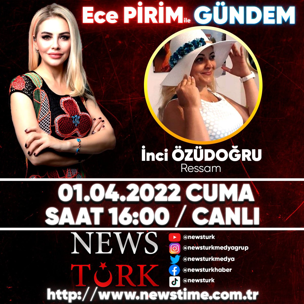 Yarın konuk olacağım #ecepirimilegündem programına;siz sanat sever dostlarım, arkadaşlarım,sevdiklerim ve sevenlerim DAVETLİDİR  İyi seyirler diliyorum. Sanatla kalın,renklerle kalın,SEVGİYLE KALIN 🙏🖌🎨💙#newsturk #haber #gündem #ecepirim