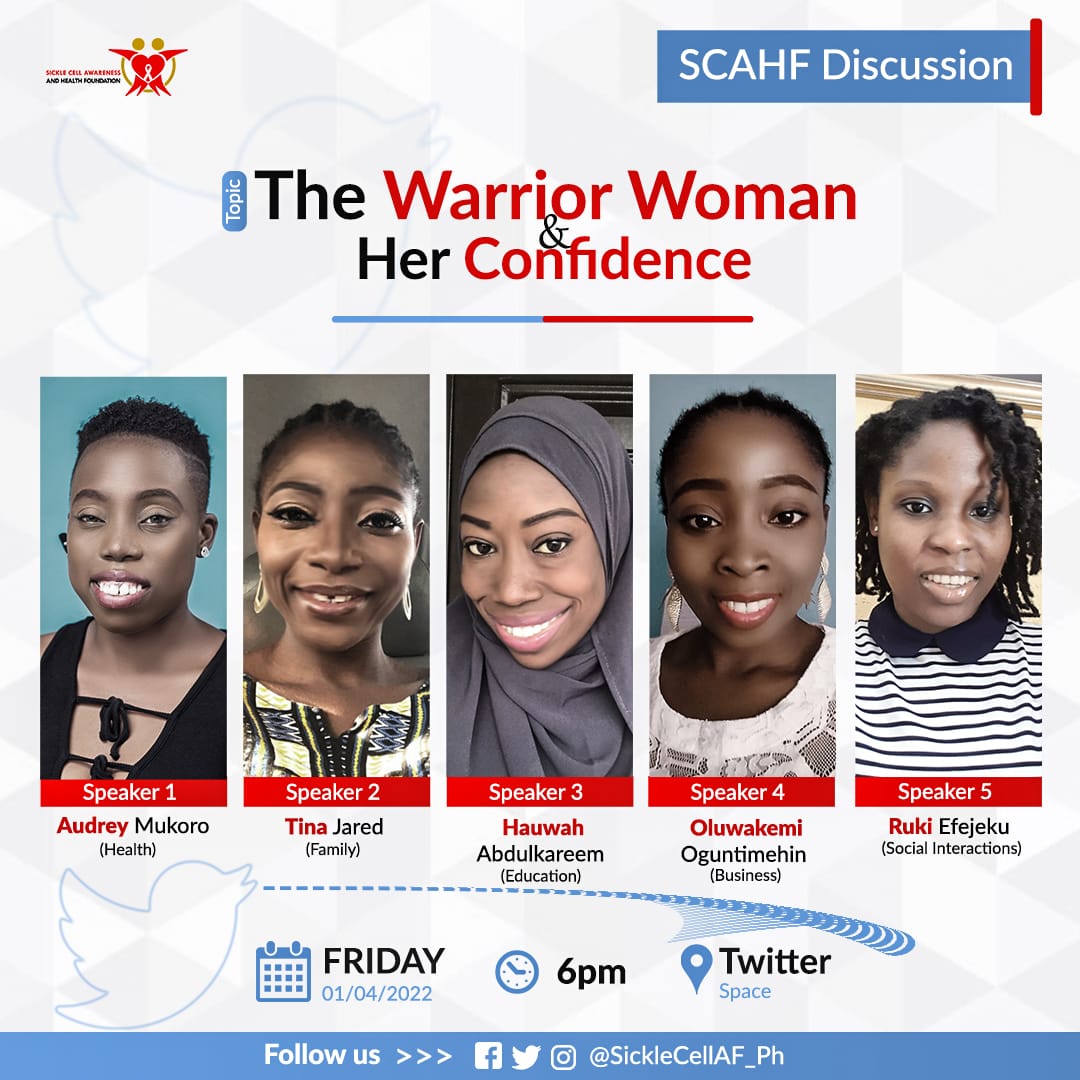 Dabota_fubara's tweet photo. A woman's beauty is her confidence.
Join @SickleCellAF_Ph space tomorrow 6pm as we discuss The Warrior Woman and her Confidence 

#SCAHF https://t.co/kpk8IVxHw2
