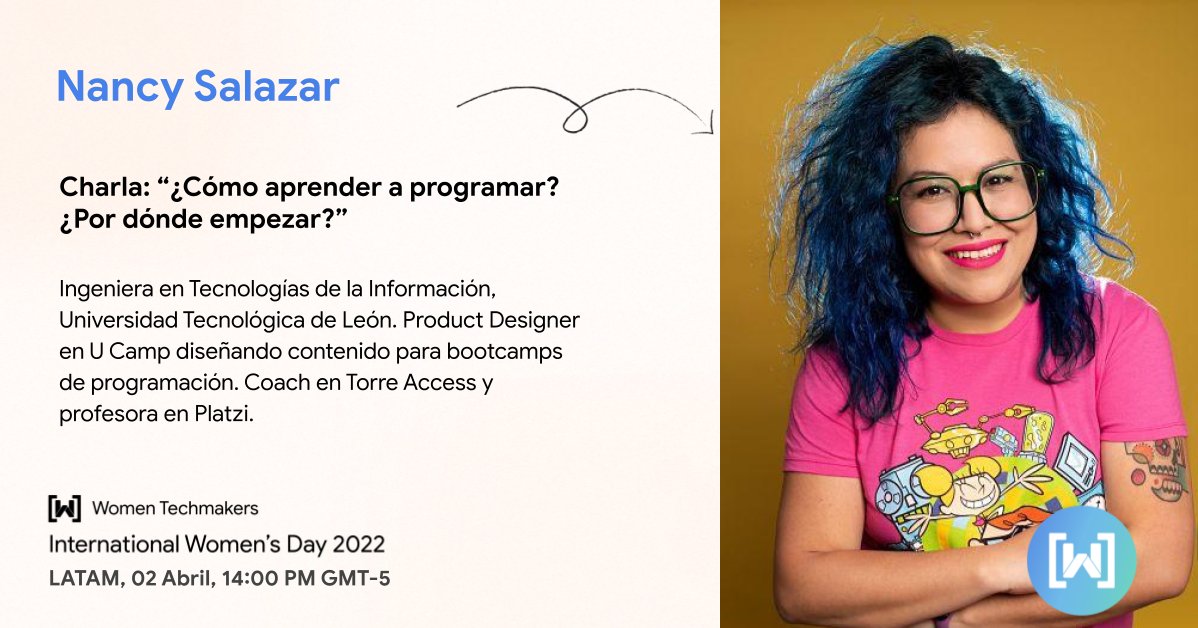 LatamLeads's tweet photo. Si quieres iniciar tu camino en el mundo de la programación, esta charla es para ti.
Únete a IWD LATAM  https://t.co/G6kEtETI17 y junto a Nancy Salazar descubre cómo empezar.

#IWD22 #IWDLatam22 #ProgressNotPerfection https://t.co/g6nXOnxi9Z