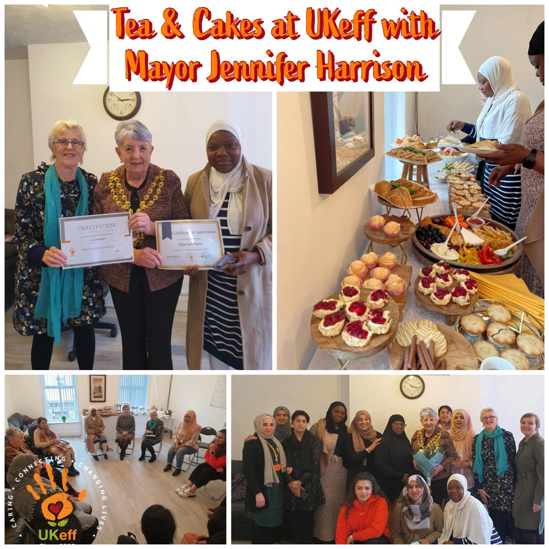 oldham_ukeff's tweet photo. Thank you to @OldhamMayor2021 for choosing us as one of her charities &amp; joining us for tea &amp; cakes. Staff, volunteers &amp; service users shared their journeys &amp; campaign work needed to better support BAME women fleeing DV. Certificates for our volunteers. @Oldham_Hour #TeamUKeff https://t.co/MtKjbze5Kc