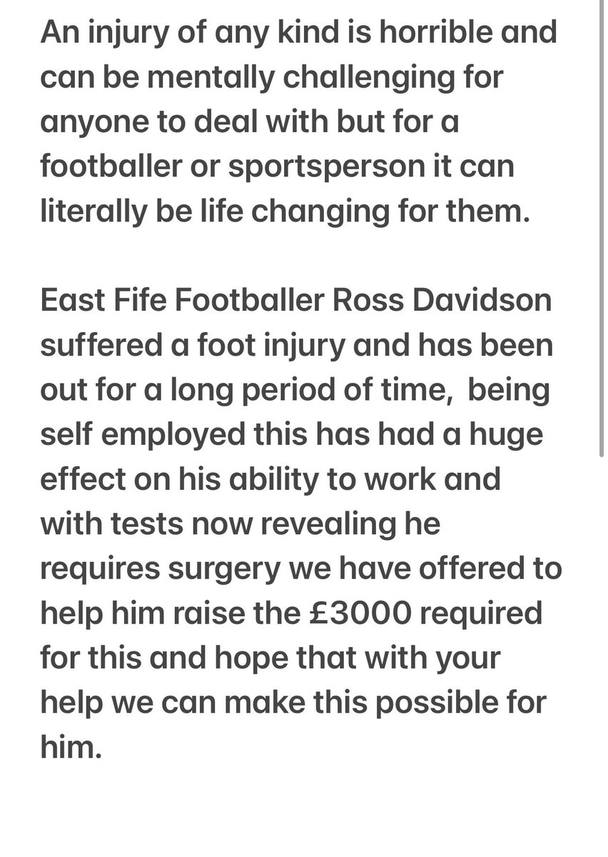 BackOnside's tweet photo. At Back Onside we know exactly the affect on a players mental health that an injury can have and we want to do all we can to support @EastFifeFC player Ross Davidson through this.  Any donation no matter what amount would be greatly appreciated 💛🖤

https://t.co/LfyJEJslQU https://t.co/1JxbWtO6C1