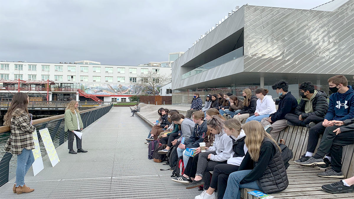 There wasn't a bad seat in the 'classroom' when <a href="/SutherlandSec/">Sutherland Secondary</a> Global Perspectives students attended class at #TheCNVShipyards. This class is working on film projects related to the City's Community Wellbeing Strategy, all part of our 'School the City' initiative. #CNV4ME <a href="/NVSD44/">School District 44</a>