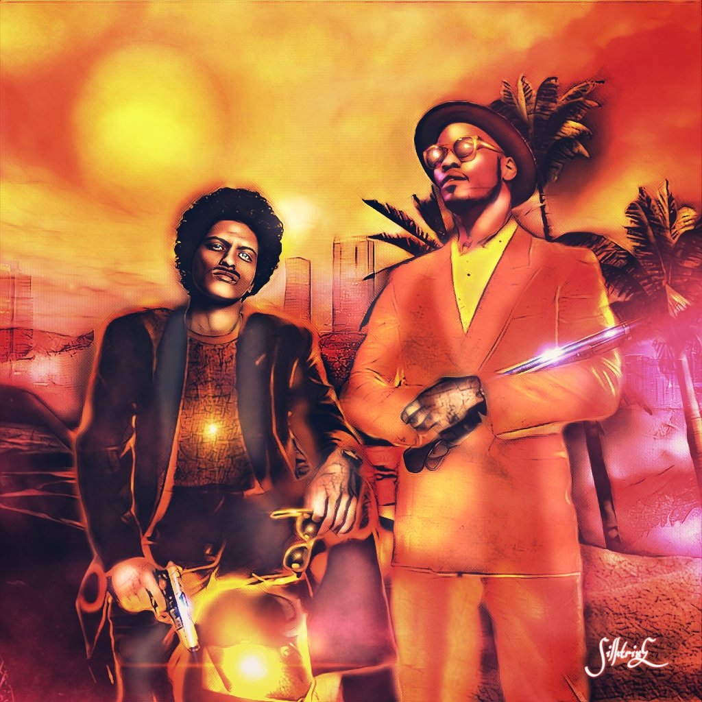 SilktrixE's tweet photo. If Silk Sonic was a fly duo in Miami Vice 🔥🌴🚗🌇

Art by me: @SilktrixE 

#SilkSonic #BrunoMars #AndersonPaak #art
#ArtistOnTwitter 
#BLACKARTIST https://t.co/r8RU9yjIYM