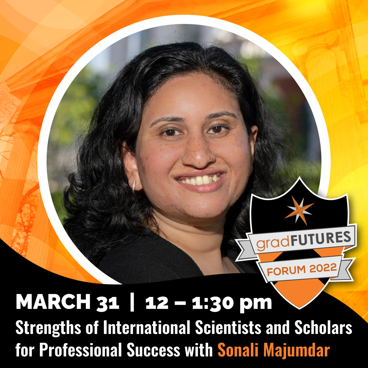 PrincetonGrad's tweet photo. We are LIVE (Betts/Livestreamed) at #GradFUTURESForum w/ @Sonali_M_19 who will discuss "Strengths of International Scientists and Scholars for Professional Success." Co-sponsored w/ @Princetondavisc @PrincetonGSG @PrincetonMolBio @PrincetonChem https://t.co/UrQXfgGT0j https://t.co/Edm8u6upwn