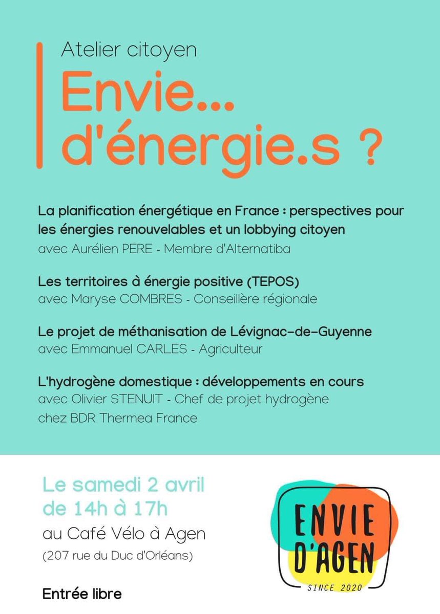 Prochain atelier #EnvieDAgen
#Agen #energierenouvelable