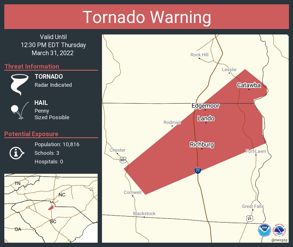 NWS Tornado on Twitter "Tornado Warning including Catawba SC, Richburg