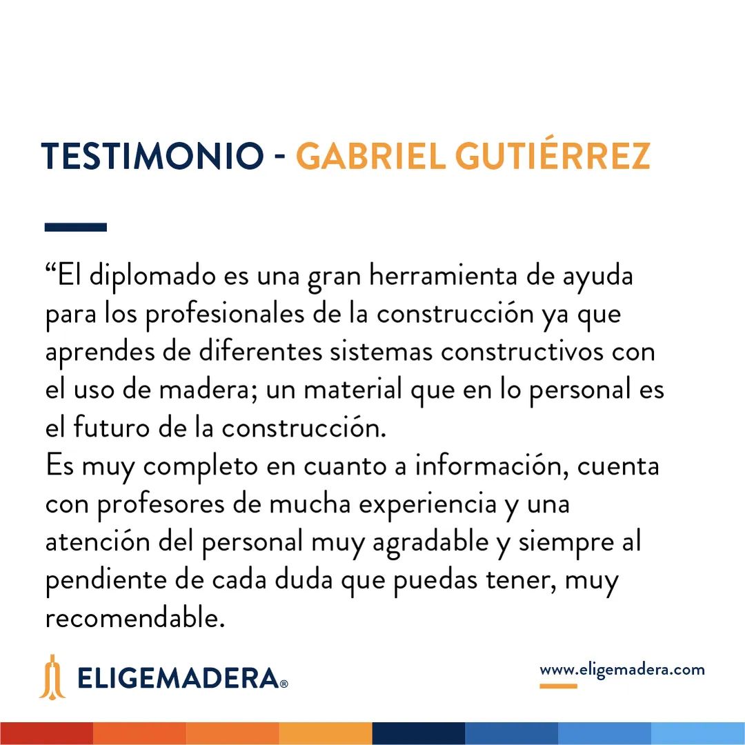 Motivados por profundizar sus conocimientos y especializarse en madera, los egresados del Diplomado Internacional de Eligemadera comparten sus testimonios. Acá la experiencia de Gabriel Gutiérrez, Arquitecto.

👉Más info: lnkd.in/eenQw5H

#YoElijoMadera #QuedateEnCasa