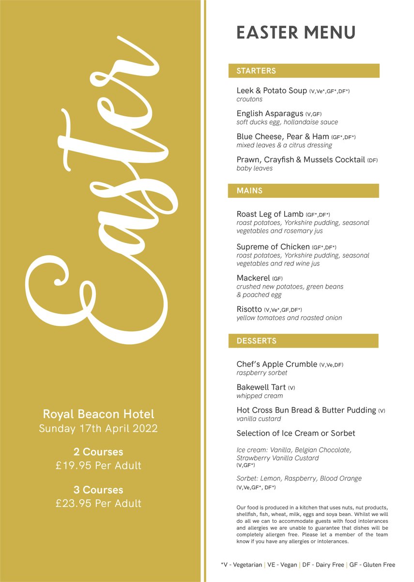 Have an egg-stra special Easter at the Royal Beacon and enjoy a fancy Sunday lunch 17th April. 

Book quickly, no eggs-cuses 🐤 
Call 01395 224488
or visit bit.ly/3NEoQTe

We have so many egg puns, it’s not bunny. That's all, yolks!