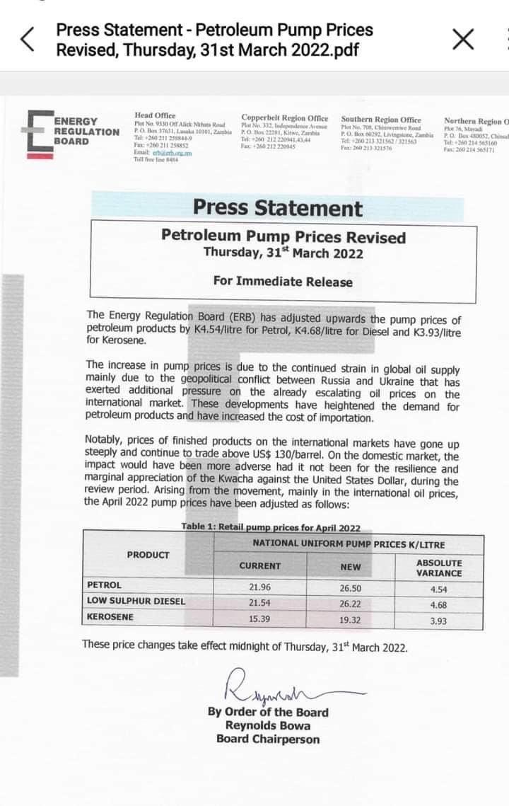 Zambia Daily Nation on Twitter "JUST IN FUEL PRICES REVISED https//t