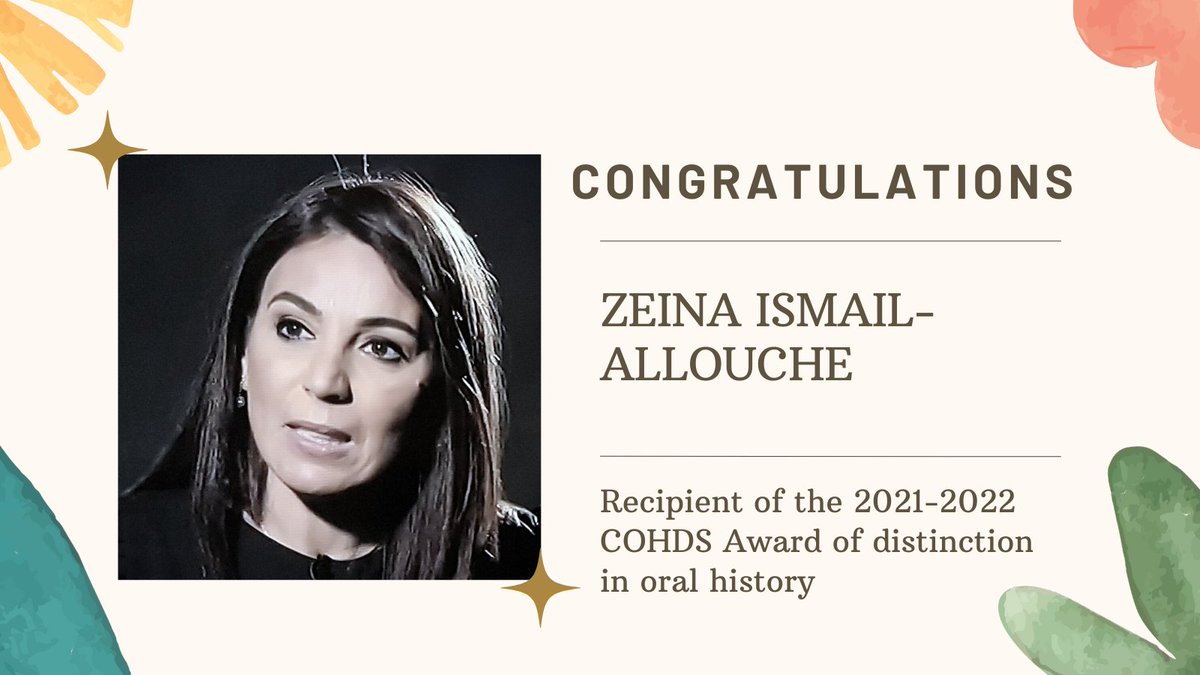 cslp_ceap's tweet photo. 🎉 Congratulations to our manager, Zeina Ismail-Allouche, for winning the @COHDS Award of Distinction in Oral History at @Concordia University. 🎉
Bravo to @zeinaallouche for this well-deserved prize, and for her exceptional dissertation! https://t.co/HKQjIQwyGm
