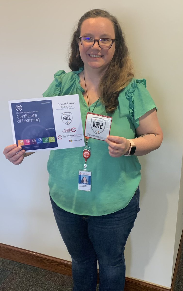MeaganStanfill's tweet photo. Congratulations to Shelby Lynn-Clayton for completing the #CobbMIE course and becoming one of our most recent graduates!! 🎓#CobbInTech @djshelbsface https://t.co/nrD4mCjfaa