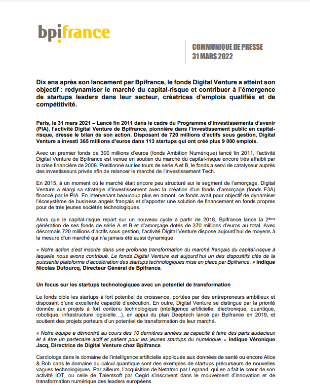Paul-François Fournier (@paul_f_fournier) on Twitter photo Le fonds <a href="/BpifranceDV/">Bpifrance Digital Venture</a> souffle sa 10ème bougie 🕯️
Digital Venture se distingue par son portefeuille à forte composante #tech en appui du plan #DeepTech 🚀
Félicitations aux équipes et aux entrepreneurs que nous accompagnons 👏
👉 bit.ly/3LxRqUa Le fonds <a href="/BpifranceDV/">Bpifrance Digital Venture</a> souffle sa 10ème bougie 🕯️
Digital Venture se distingue par son portefeuille à forte composante #tech en appui du plan #DeepTech 🚀
Félicitations aux équipes et aux entrepreneurs que nous accompagnons 👏
👉 bit.ly/3LxRqUa