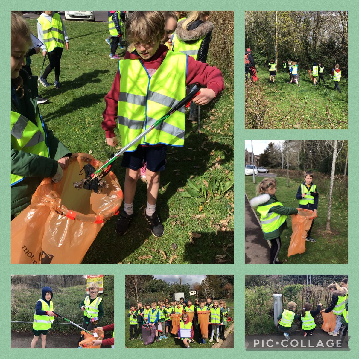 Y4Raglan's tweet photo. Getting out in the community and supporting the @Keep_Wales_Tidy #greatbigschoolspringclean2022 campaign, with a litter pick in Raglan's community car park this morning. Well done Raglan Eco Warriors! @EcoSchoolsWales https://t.co/4lO2OR1tig