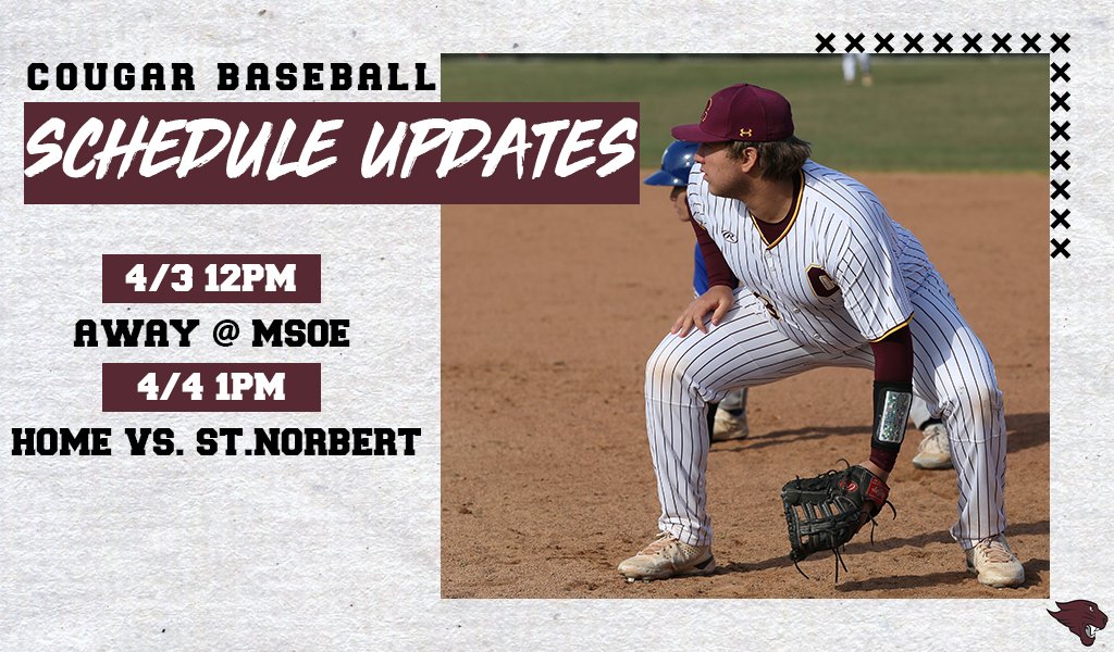 CUCbaseball's tweet photo. Weather has impacted this weekend's schedule. CUC will now host St.Norbert on Monday starting at 1:00pm. They will open NACC play on Sunday afternoon at MSOE. https://t.co/WiGmefGwdh