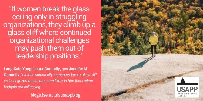 Women city managers face a glass cliff as local governments are more likely to hire them when budgets are collapsing find <a href="/katelangyang/">Kate Yang</a> @jconla and <a href="/lauraeconnolly_/">Laura Connolly</a> bit.ly/3Drz3NX