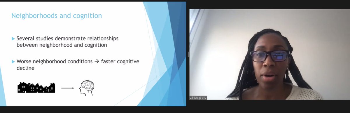 #GangaBey is a @ColumbiaADRCMAR Scientist, who is a postdoc at UNC, presents her work in progress on neighborhood inequalities and cognitive function among older adults in the @JHS_HeartStudy #RCMARAnnual22