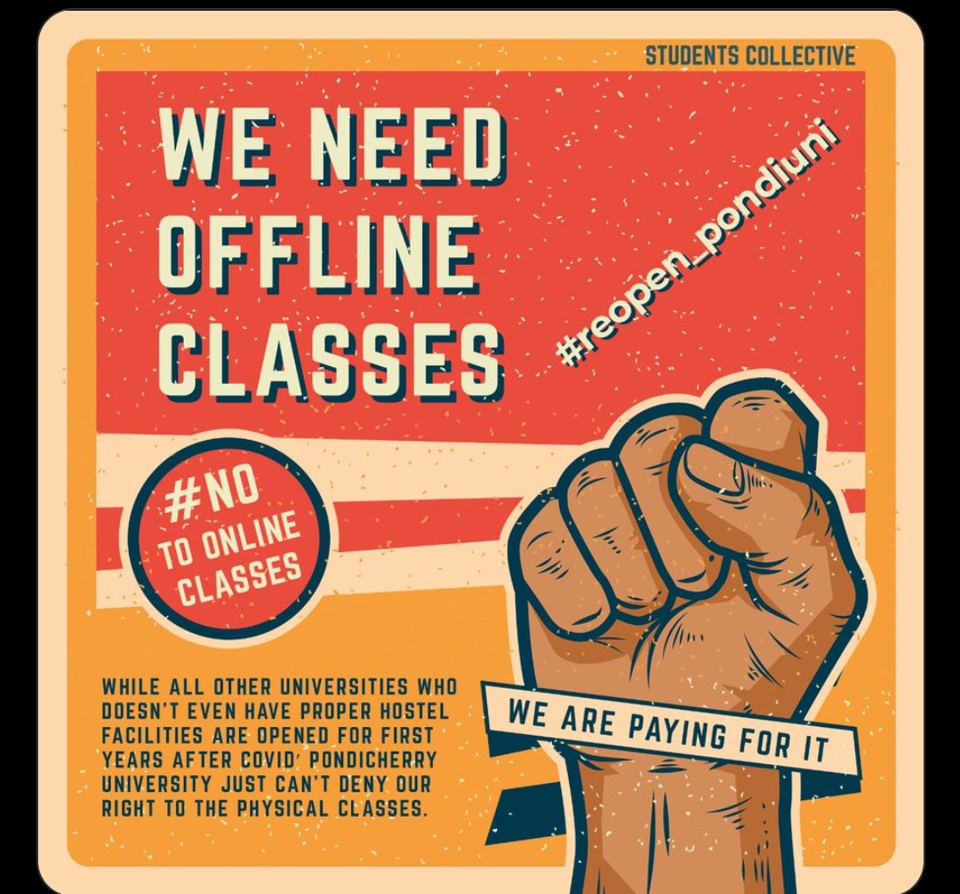 smrutik_0601's tweet photo. We are being left out of opportunities to gain practical knowledge in the subject and the prolonged online classes are causing chaos to our mental well being. Please start offline classes as soon as possible.#reopen_pondiuni
@PondiUniVC 
@narendramodi 
@ugc_india https://t.co/5h0K0oQ2aP