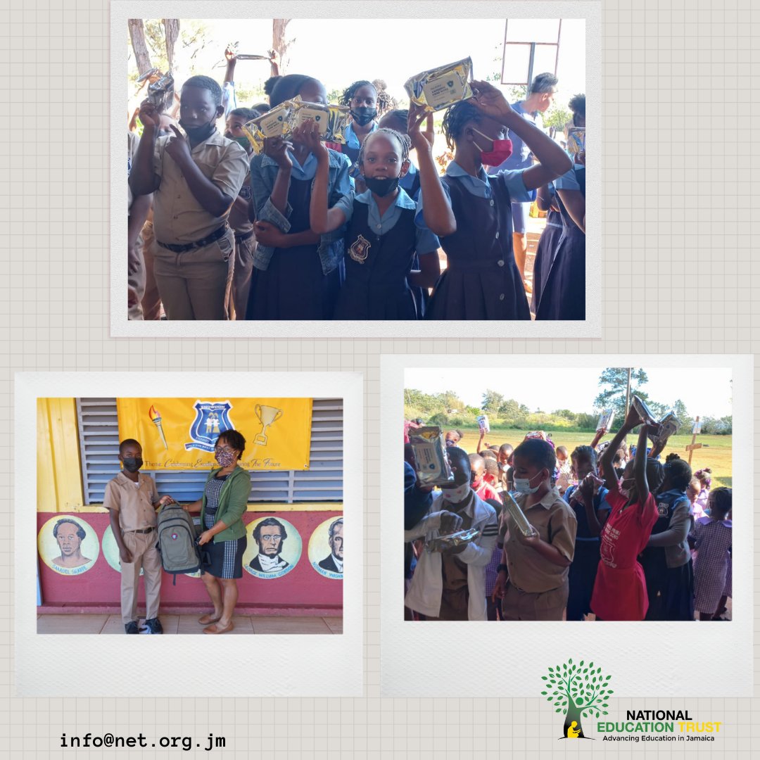 netjamaica's tweet photo. We got these pictures from Snowdon Primary & Infant School of the distribution of wipes, backpacks and uniforms received from #NETJamaica
Items courtesy of our donors – @USEmbassyJA UniCycle Jamaica & Mr. Stephen Flynn, Acor Foods.
@ConGenJamaicaNY #InvestWithNET #GiveForImpact https://t.co/KDNsIrXcdA