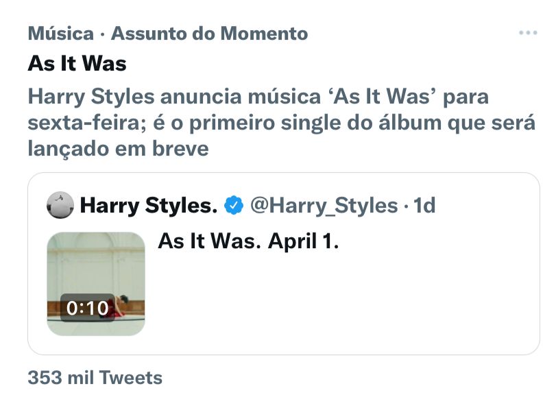 HLNewsBr's tweet photo. 📲| ELE É O MOMENTO! Harry Styles é tendência com #HarrysHouse #AsItWas #YouAreHome e "Fine Line"! Fora que seu nome é um dos mais comentados do momento! https://t.co/8HDOmiMhtZ