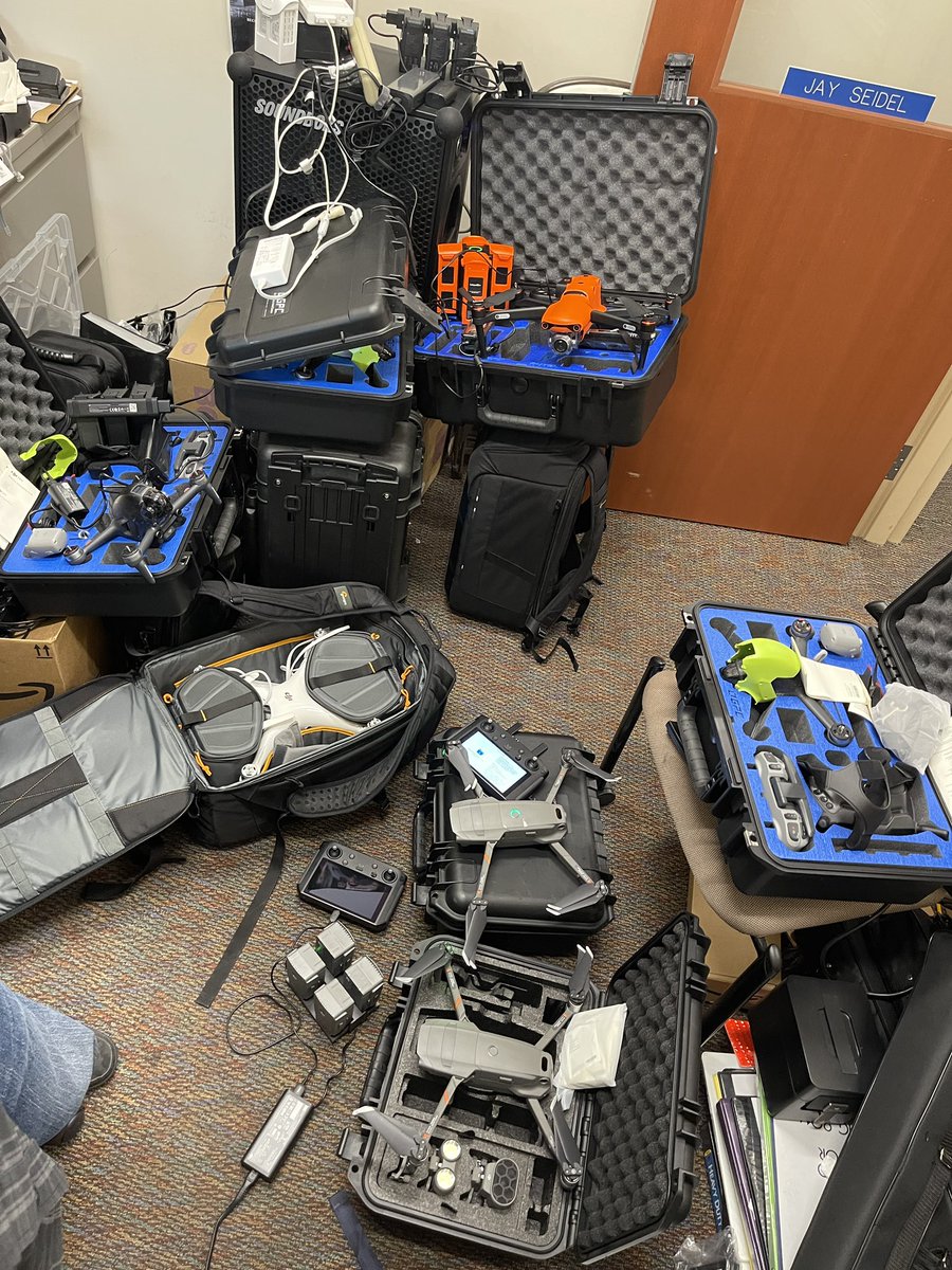 jdseidel's tweet photo. My life consists of continuous battery charging and firmware updates. #messyoffice #drones @FullertonDrone @FullColl https://t.co/a1QDaWC3lw