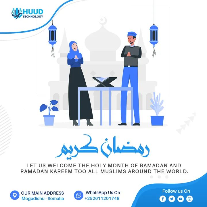 HuudHQ's tweet photo. 🐳 Huud Technology would like to share the happiness of the holy month of Ramadan May Allah bless us and our families with wealth and happiness and give us a healthy life and forgive us, Ramadan Mubarak, to all Muslims around the globe.
#HuudTechnology #Ramadan #Somalia #رمضان https://t.co/fN2PIonlEG