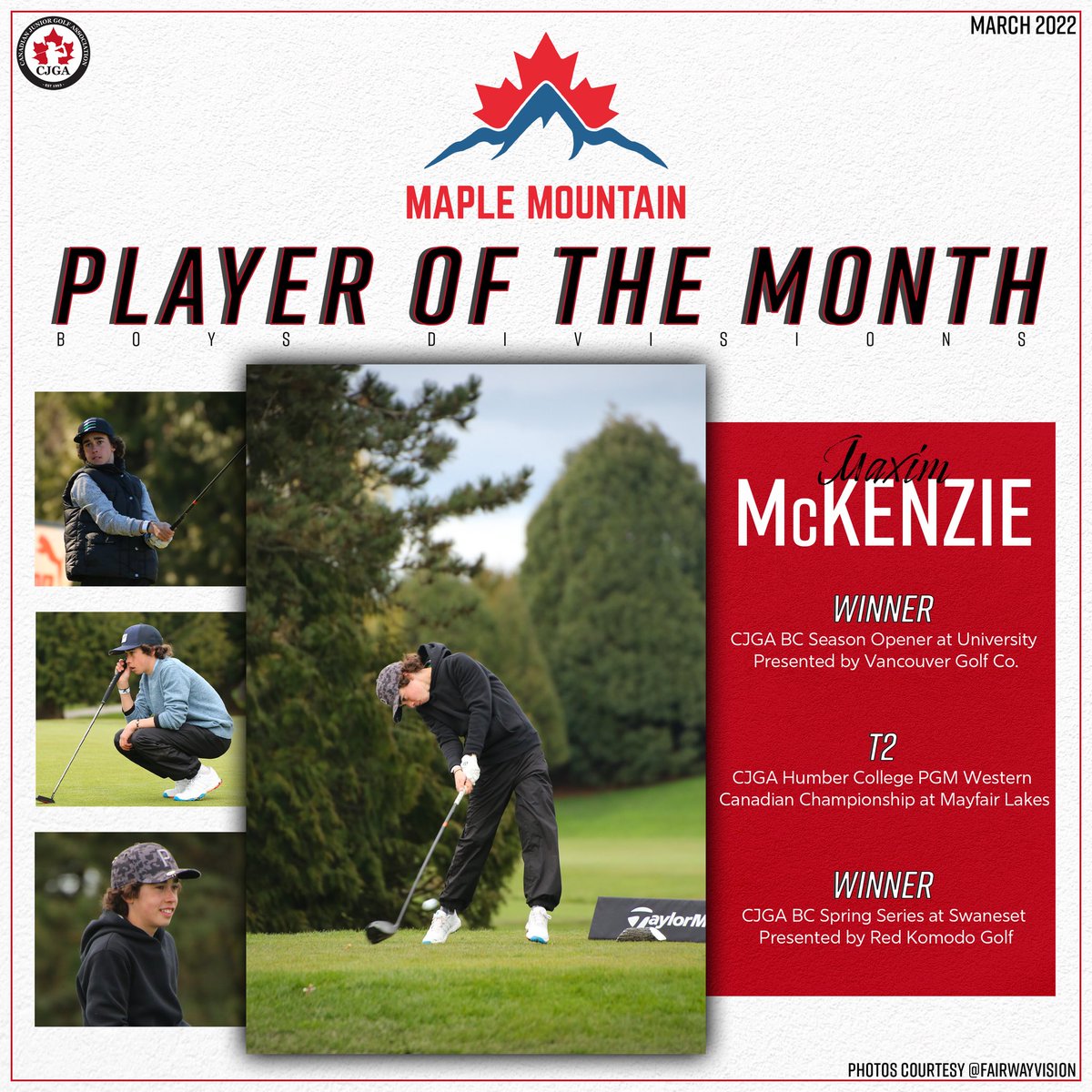 Tallying two wins in his first three events of the season and a runner-up finish at the Humber College PGM Western Canadian Championship, Maxim McKenzie (<a href="/MaximMcKenzie6/">MAXIM McKENZIE</a>) is the Maple Mountain Boys Player of the Month for March! ⁣
⁣
#CJGAPlayerOfTheMonth #CJGA