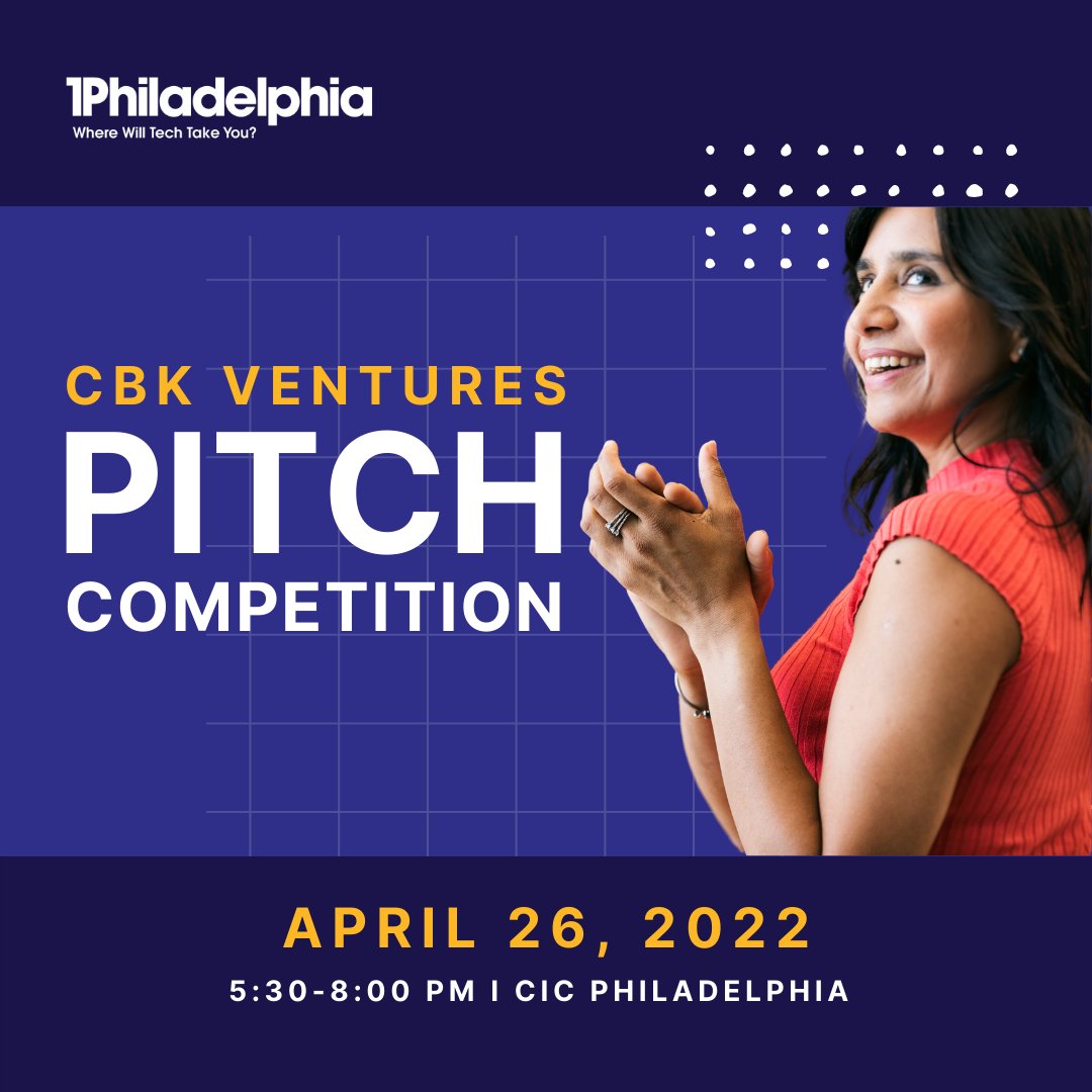 Mark your 📆: Join us on April 26th to watch 12 finalists compete for their chance to win $25K in the CBK Ventures Pitch Competition!
This pitch competition highlighting Black and Brown entrepreneurs is made possible through the <a href="/PhiladelphiaGov/">City of Philadelphia</a> Most Diverse Tech Hub initiative.