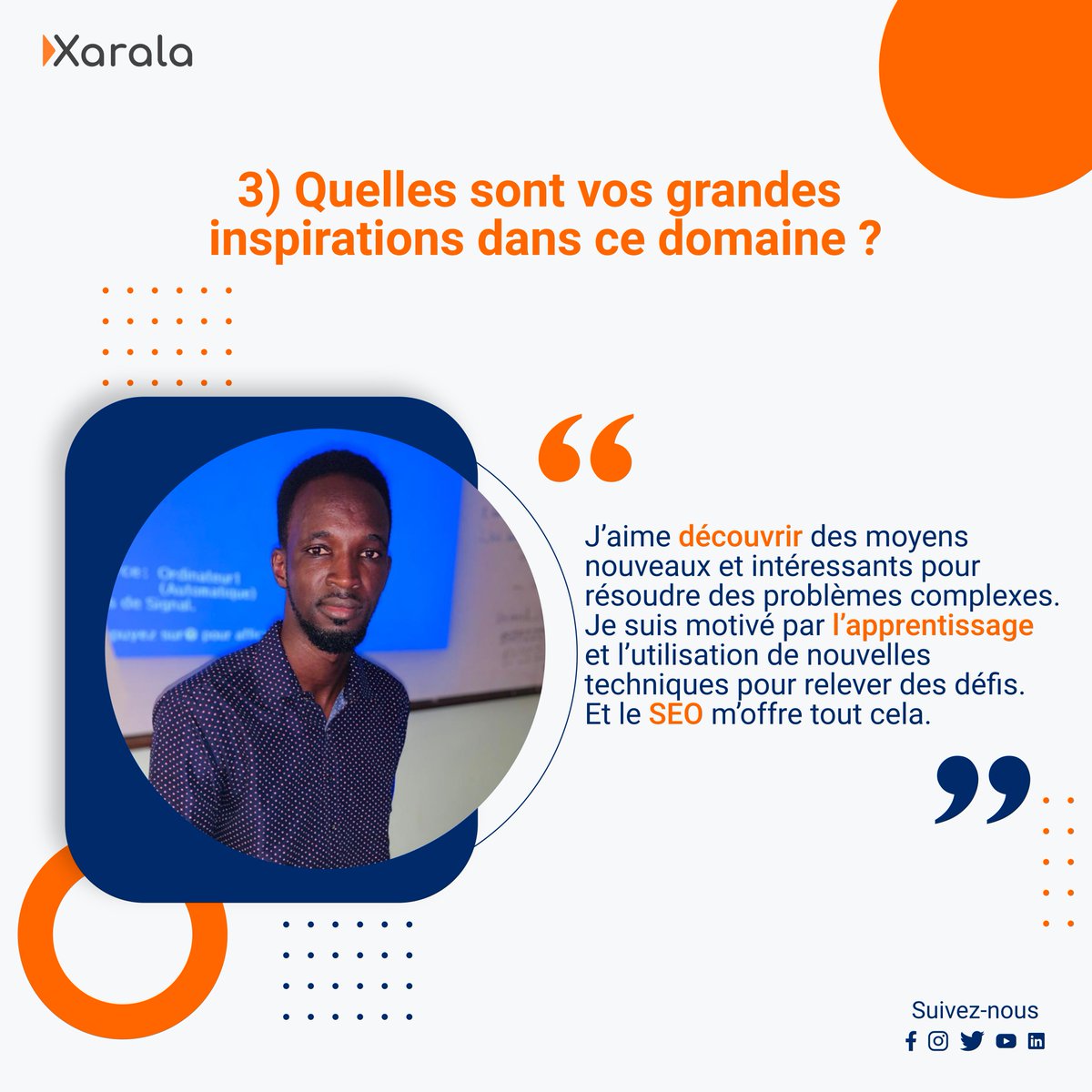 xaralatech's tweet photo. [#SunuyNdanane]
Nous vous présentons notre #Ndanane du jour Cherif DIOUCK borom “ist”😍  SEO  chez #Xarala et passionné de l’informatique en général.💻
✅  S’inscrire à la prochaine rentrée du 11 Avril👉:👉👉 https://t.co/sVcJCCnvSc
#php #python #communitymanager #ReferentDigital https://t.co/7P8Y6RGwkx