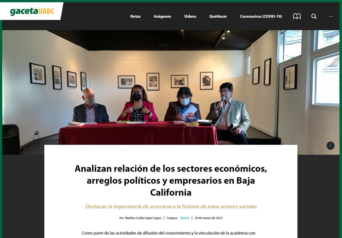 HISTORICAS_UABC's tweet photo. ¡Gracias @GacetaUABC!
Presentación del libro "Sectores económicos, arreglos políticos y empresarios en Baja California. Atisbos desde la historia reciente. 1900-1976" en #CECUTEC. https://t.co/inY5FbU7To https://t.co/JGZENLb3ss