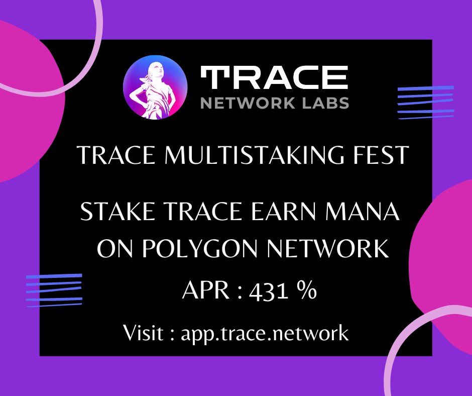 Rahul_2503's tweet photo. Last Few Days Left for $TRACE #MetaStakingFest
Stake $TRACE Earn $MANA - on Polygon Network
APR : 431 %
Stake $TRACE Here: https://t.co/dCILjQ6YQm
#Lifestyle4Metaverse #NFT #Staking
@trace_network https://t.co/jmUfTfn1Cj
