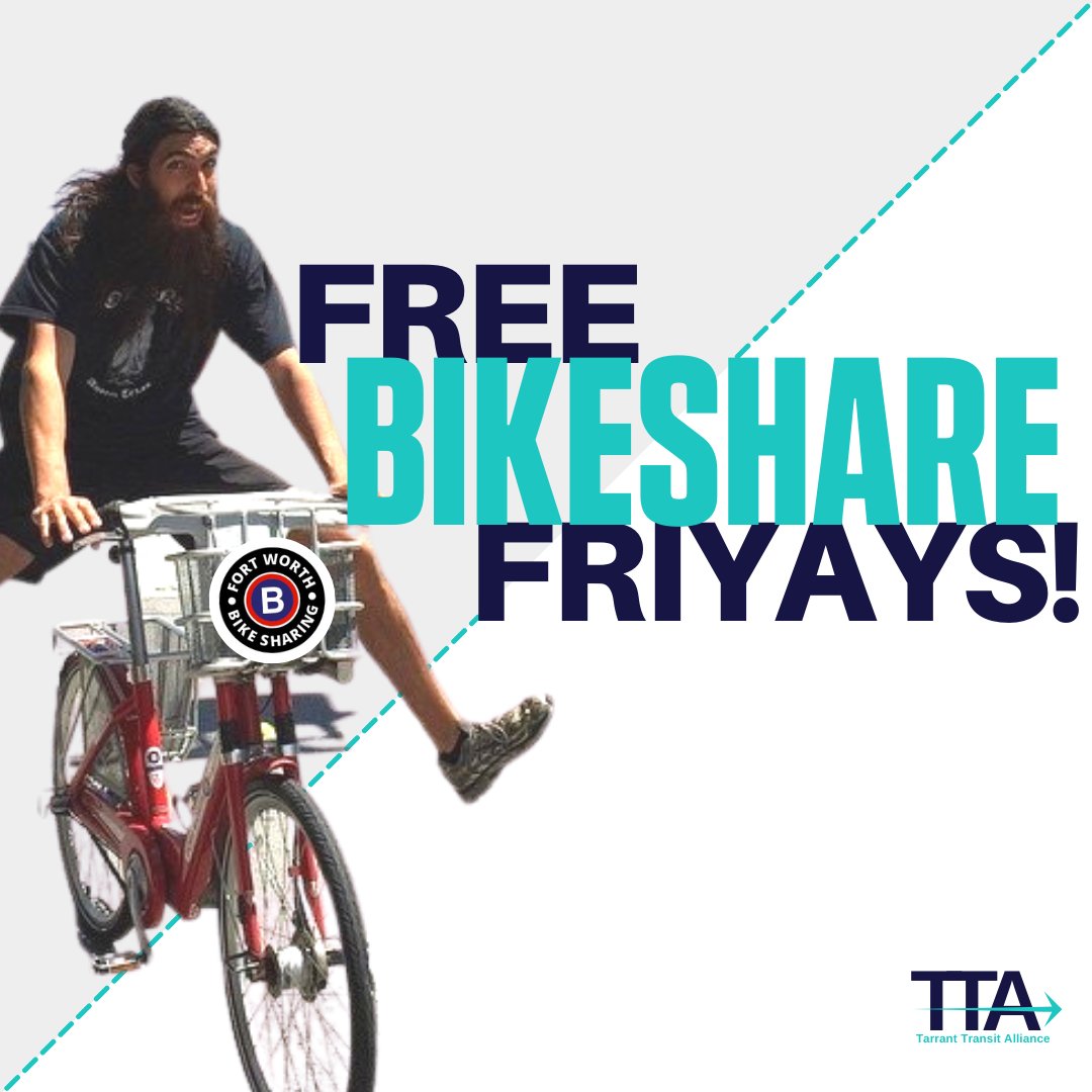 It's almost Friday! Enjoy the weather with a free bike ride through <a href="/fwbikesharing/">Fort Worth Bike Sharing</a> &amp; @bzpfortworth tomorrow. Use promo code 92020 at any station or 92020APP on the BCycle App. Get outside, Fort Worth and have a happy free bikeshare friyay!