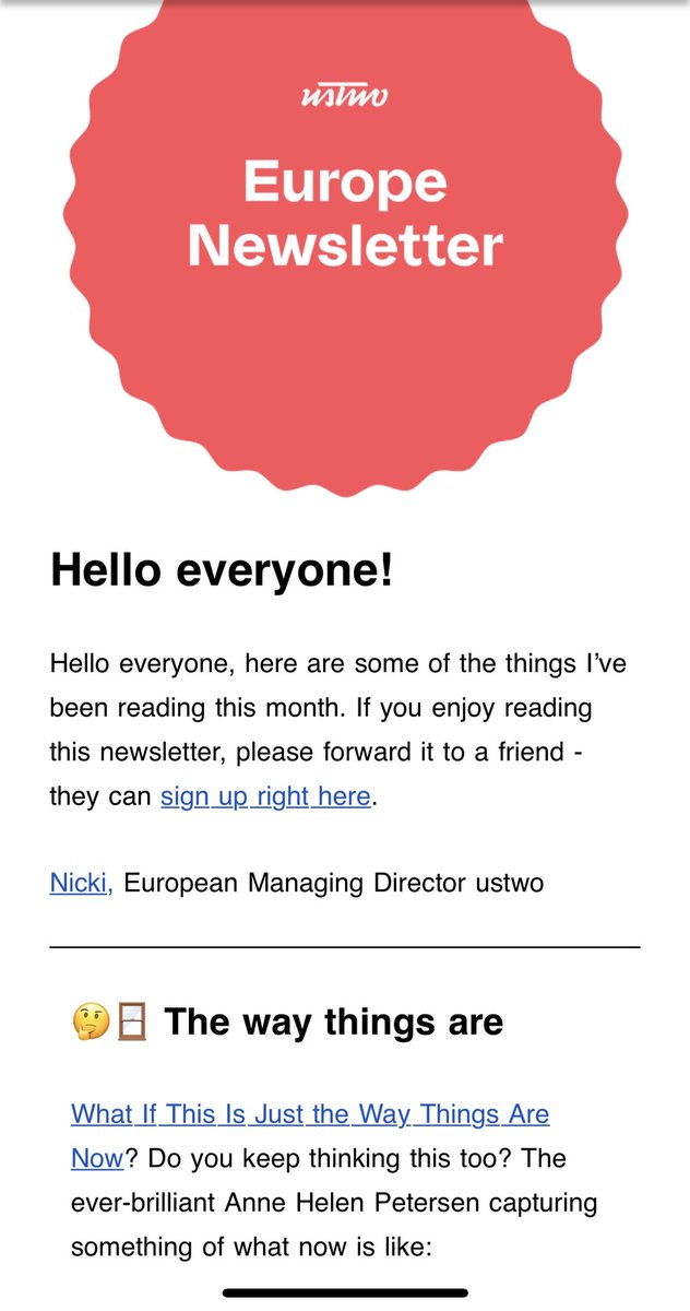 Sprinzette's tweet photo. Jaywalking, pay gaps and emailing trees https://t.co/XeY0stjC5T - my latest @ustwo Europe newsletter. Features our ace Product Lead @ashloubart. https://t.co/sn942r2D6y