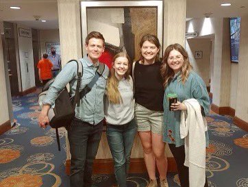 OBUBugtruck's tweet photo. Yesterday our Sigma Tau Delta (English Honors Society) delegation set out for the International Convention in Atlanta with trusty faculty advisor Dr. Ben Utter at the helm. Despite a 9-hour car ride, everyone was all smiles today!#SigmaTauDelta #Engcon #engcon2022 https://t.co/WpweFj2g3t